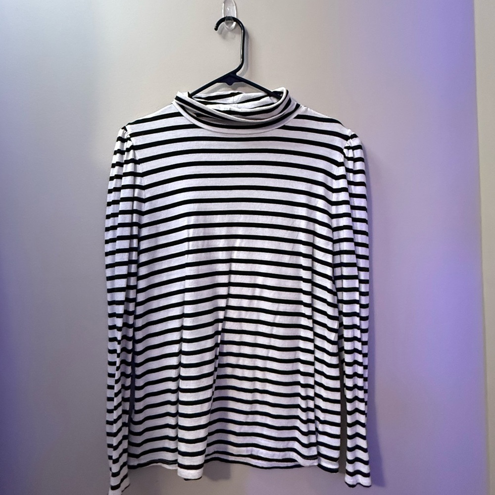 Black and White Striped Turtleneck Top